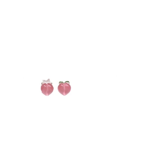 Cute pink resin peach earrings with green leaf details for DIY handmade jewelry crafts