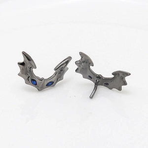 Gothic bat wing earrings with dark navy crystals in gunmetal finish for DIY jewelry