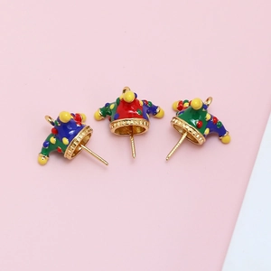Three colorful enamel clown hat jewelry charms with 18k gold plating for DIY crafts