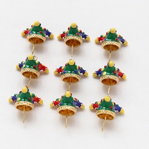 Gold plated clown hat charms with green enamel and colorful dots for DIY jewelry making