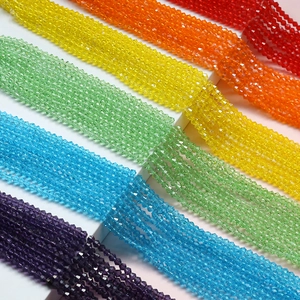 Macro view of multi-color 4mm faceted crystal glass beads for DIY jewelry making