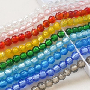 Colorful ice-cracked glass round beads in multiple rainbow colors for DIY jewelry making