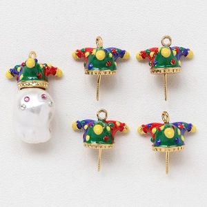Detailed view of colorful polka dot enamel clown hat charm with baroque pearl accents