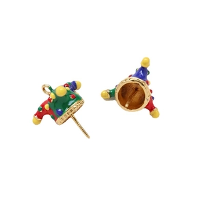 Clown hat earrings with colorful enamel dots on gold plated copper base material