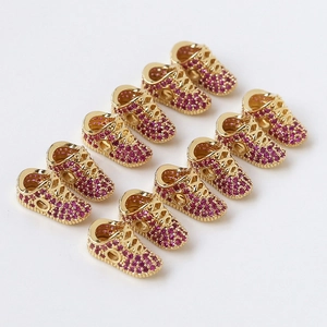 Golden plated sneaker charms with pink zircon inlay for DIY jewelry making