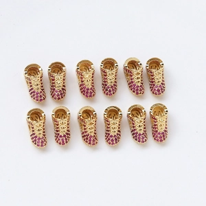 Set of 12 gold plated sneaker pendants with pink cubic zirconia for DIY jewelry