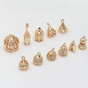18K gold-plated vintage hollow flower caps with cubic zirconia for DIY jewelry making