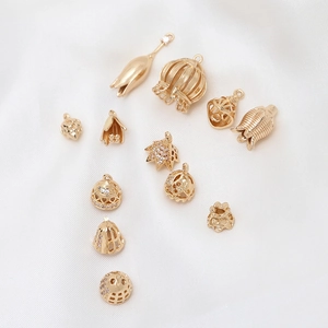 Assorted gold-plated zircon pendants and floral caps for DIY jewelry making