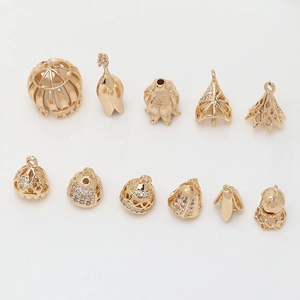 Detailed collection of gold plated copper floral bead caps with cubic zirconia for DIY jewelry