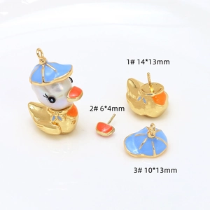 DIY enamel duck accessories with gold plating showing assembly parts and sizes