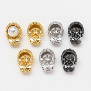 DIY jewelry parts showing baroque pearl settings in gold, silver and black finishes