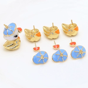 DIY accessory set featuring gold-plated duck charms with blue enamel sailor hats