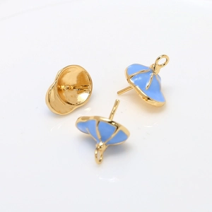 Gold-plated duck hat charm with sky blue enamel for DIY baroque pearl jewelry making