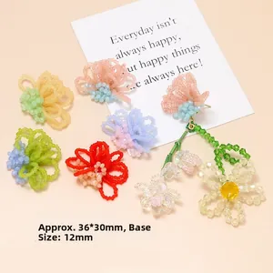 Colorful 36x30mm beaded flower charms for DIY jewelry making and hair accessories