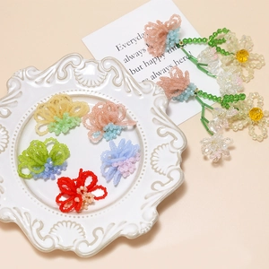 DIY Handmade Beaded Crystal Flower Patch Sweet Ins Style Acrylic Beads Charms For Earrings Hairpins Jewelry Making Material