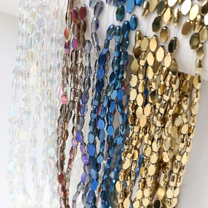 Close-up of colorful faceted crystal glass beads in various plating for DIY jewelry making
