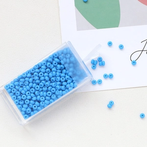Sky blue 3mm glass seed beads for DIY jewelry making in clear storage container