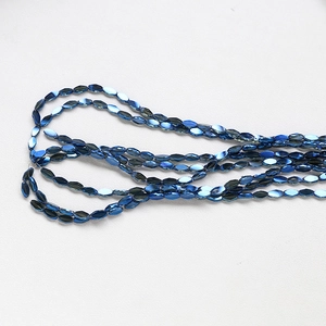 Macro view of blue faceted crystal beads with iridescent coating for DIY jewelry making