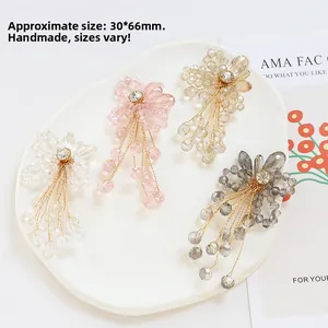 Detail of handmade beaded flower pendants in multiple colors with 30x66mm size info