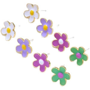 Set mit vier farbenfrohen Blumen-Ohrsteckern mit Vergoldung und Emaille-Finish
