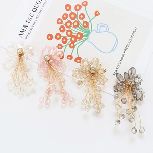 Korean Sweet Crystal Beaded Flower Tassel Pendant Handmade Alloy Wire Woven Jewelry Accessory For Earrings Hair Decoration