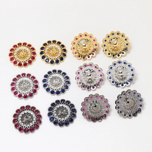 Bohemian floral earring studs with cubic zirconia in gold, silver, and black plating