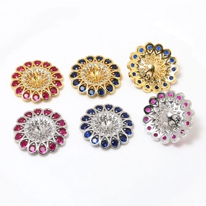 Flower-shaped gold and silver plated copper jewelry findings with colorful zircons
