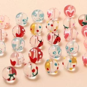 Runde Lampwork Glasperlen Süßigkeitenfarbe Blumen Herz Kirsche Marienkäfer Lose Perlen Für DIY Armband Halskette Schmuckherstellung Zubehör