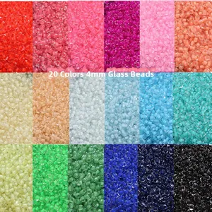Vue macro de perles de verre 4mm en 20 couleurs macaron pour la création de bijoux DIY