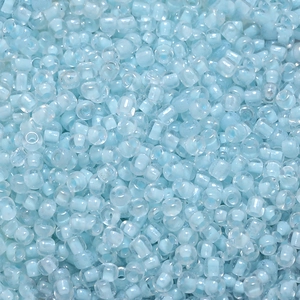Macro shot of 4mm light blue macaron glass seed beads for DIY jewelry and crafts