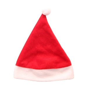 Classic red and white plush Christmas hat with pom-pom for festive holiday decoration