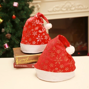 Bonnet de Noël en Velours Rouge Avec Imprimé Flocon de Neige Or Argent Bonnet de Père Noël Pour Fête Enfants Adultes