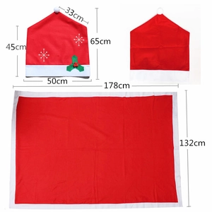 Detailed dimensions of red Christmas tablecloth and snowflake chair cover set