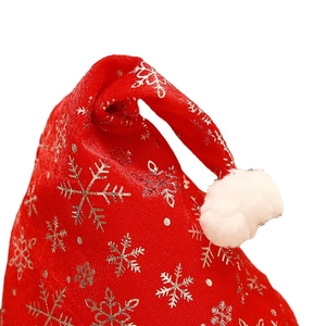 Bonnet de Noël en velours rouge avec flocons dorés et pompon en peluche blanche