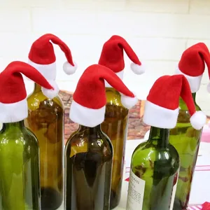 Lot de 6 mini chapeaux de Noël rouges et blancs pour bouteilles de vin et couverts