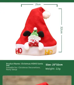 Detail of a red Christmas hat featuring a 3D snowman doll and HO HO glitter lettering