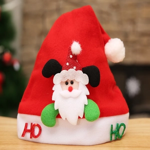 Classic red Christmas hat with plush white trim and a 3D Santa applique for kids