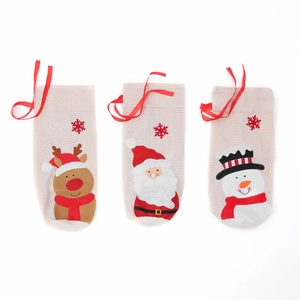 Set de 3 bolsas de Navidad de arpillera con Papá Noel, reno y muñeco de nieve