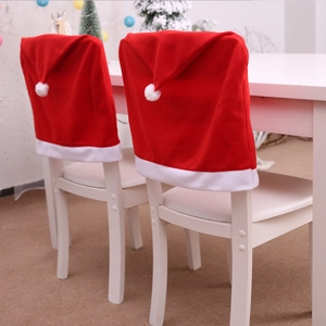 Coprisedia a Forma di Cappello di Babbo Natale Rosso Bianco Tessuto Spazzolato Protezione Schienale Sedia per Festa Casa