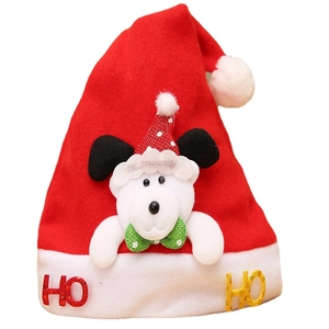Classic red Christmas hat for kids with plush puppy figure and Ho Ho sequin lettering