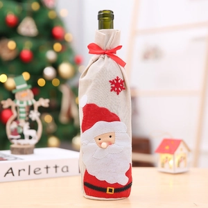 Funda para botella de vino de Navidad con aplique de Papá Noel 3D y lazo de cinta