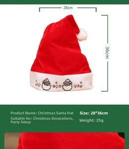 Detail of Christmas hat featuring 28x36cm dimensions and embroidered Santa Claus design