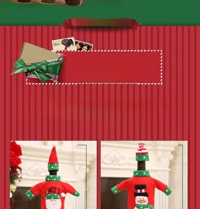 Detail view of 31cm Christmas wine bottle covers featuring Santa and Snowman designs