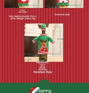 Detailed view of Christmas wine bottle covers with Santa, Snowman and Reindeer embroidery