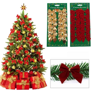 Christmas Bow Decorations For Tree Ornaments Polyester Flocking Metallic Bows For DIY Gift Wrap Holiday Party Decor Ornament