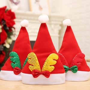 Bonnets de Noël en peluche avec bois de renne à paillettes et nœuds, lot de trois