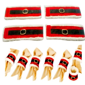 Set di 10 portatovaglioli natalizi rossi con fibbia a cintura e bordo in finta pelliccia
