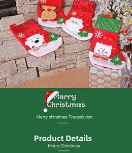 Detail view of sequined Christmas stockings with 3D Santa, reindeer, and snowman patches