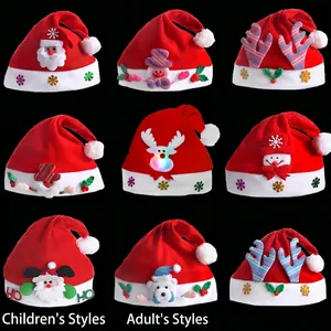Lot de bonnets de Noël en peluche avec motifs Père Noël et renne pour enfants et adultes