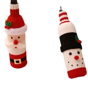 Christmas knitted wine bottle covers with Santa and Snowman festive designs